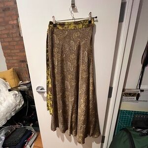 Dharma Long Silk Rayon Sari Wrap Skirt Women Yellow Floral adjustable OS